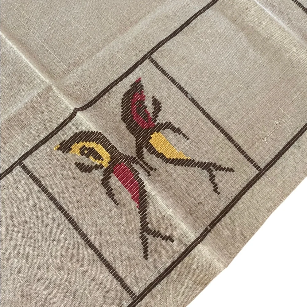 Vintage marine life table topper w/6 cocktail napkins hand cross stitched linen